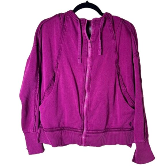 FREE PEOPLE MOVEMENT Magenta Hooded Zip Up Hoodie Sweatshirt Size Small - Picture 1 of 13
